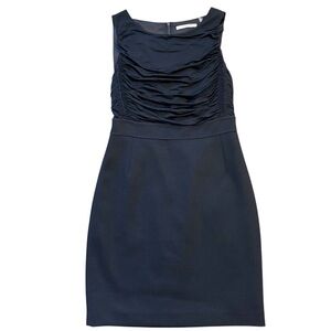 T Tahari Mixed Media Ruched Draped Sleeveless Little Black Sheath Dress 8P